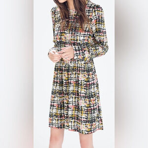 Zara Geometric Print Dress Medium Black Pink Mustard‎ Colors